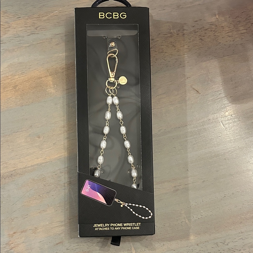 BCBG Gold Pearl Jewelry Phone Wristlet Charm